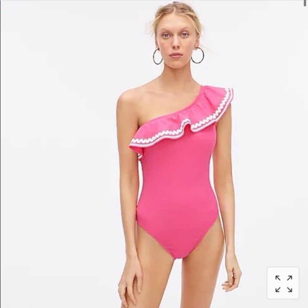 J.Crew One Shoulder Ruffle One Piece Swimsuit w Rickrack